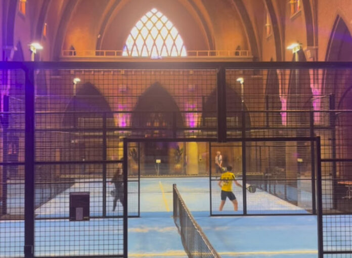 playing padel in the church in the netherlands