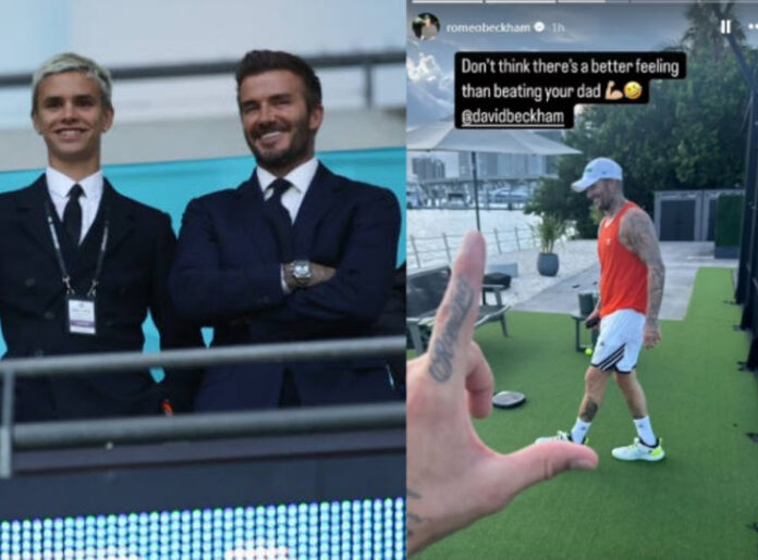 romeo beckham jokes about beating dad david beckham in padel match with diego schwartzman