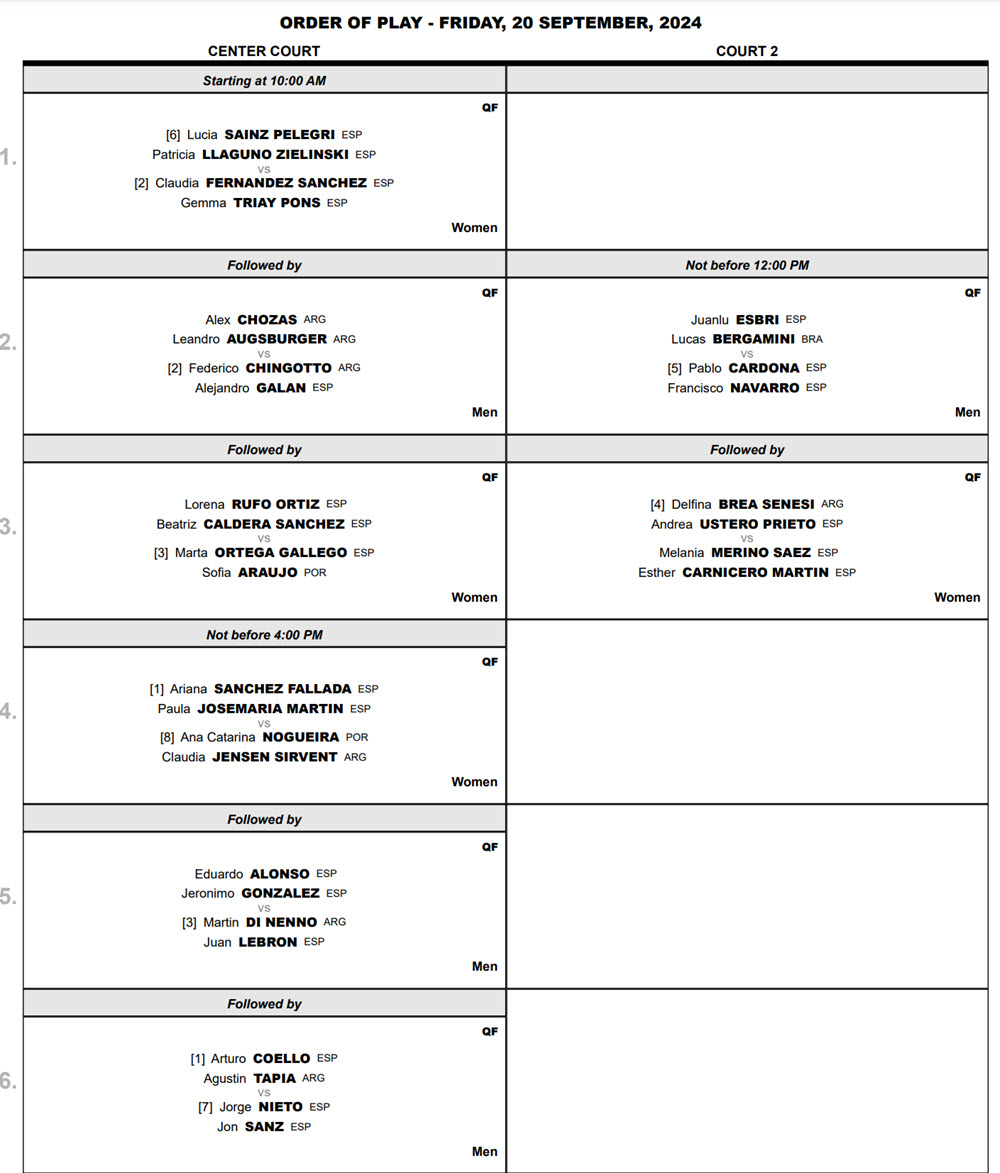 order of play quarters vallaloid