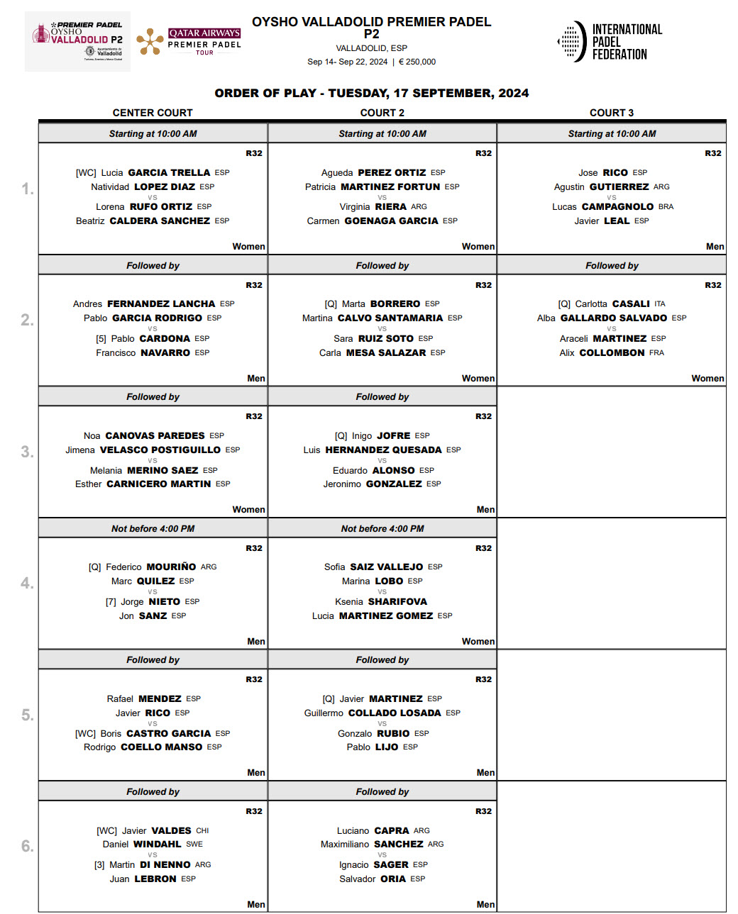 order of play vallaloid