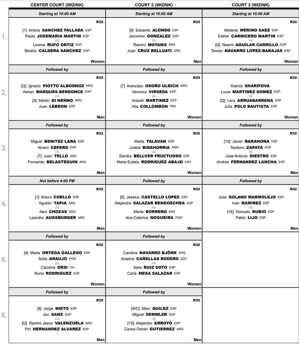 order of play wednesday madrid