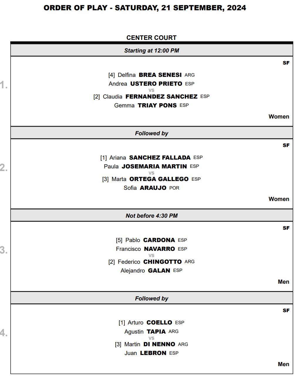 order of play