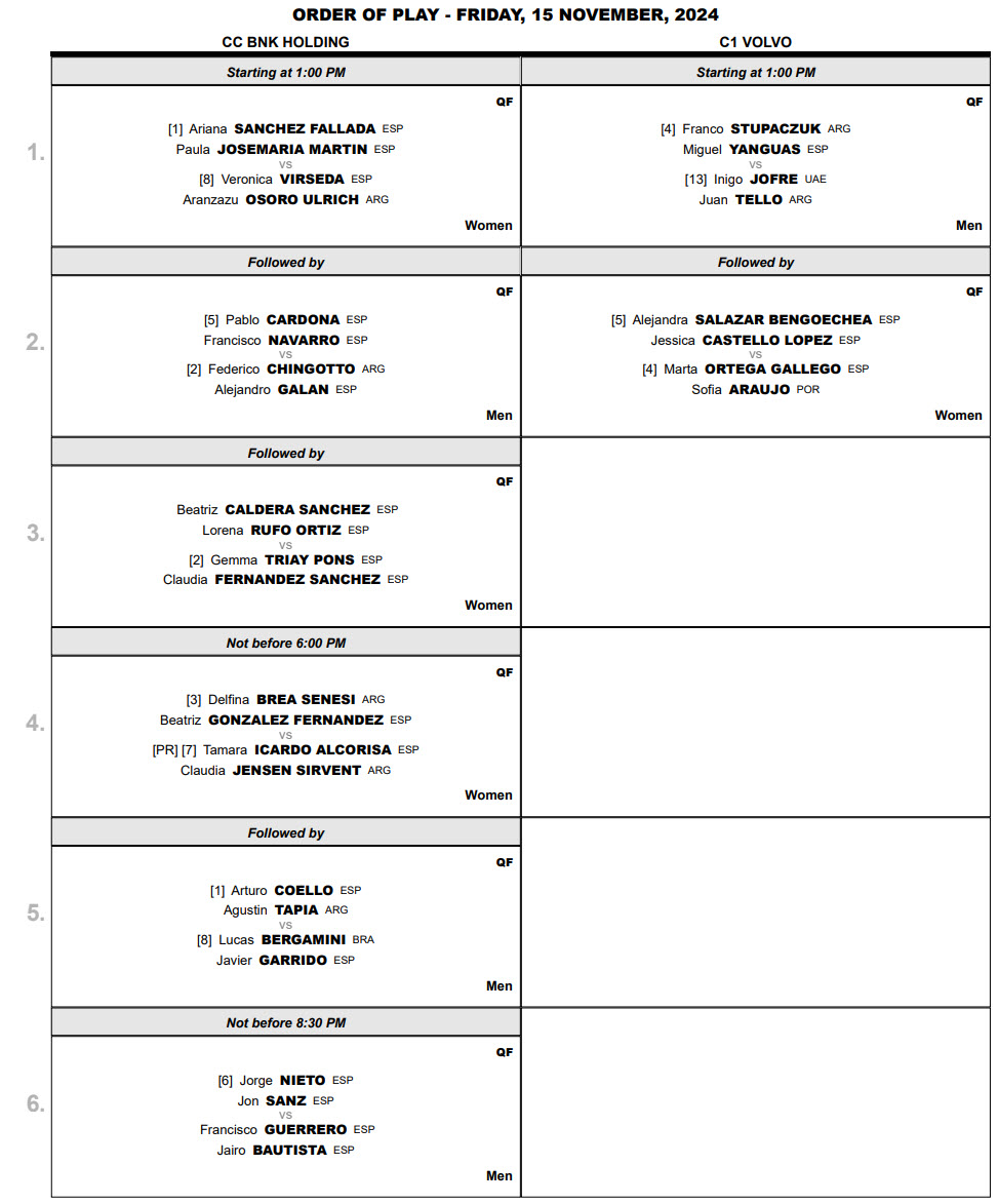 order of play quarters kuwait padel p1