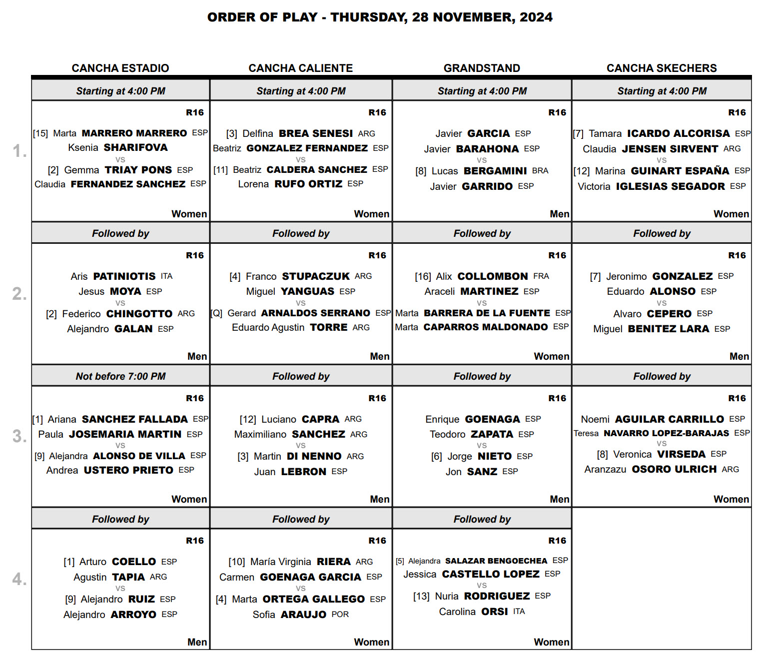 premier padel mexico major thursday order of play with coello, tapia, galan, chingotto in action.