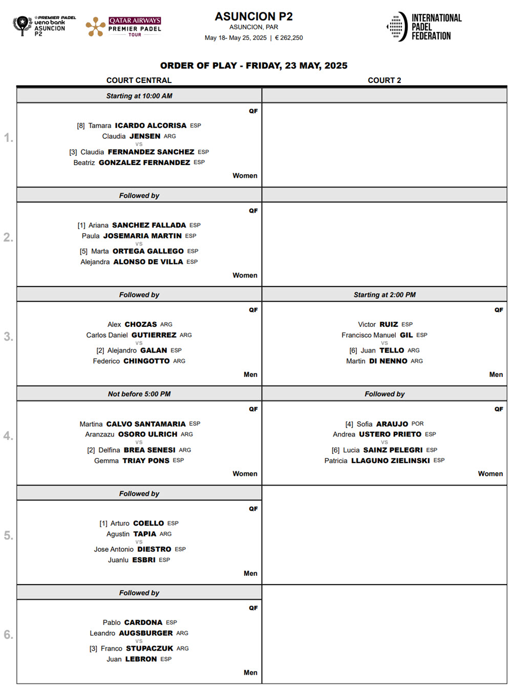 Order Of Play Qf Asuncion P2
