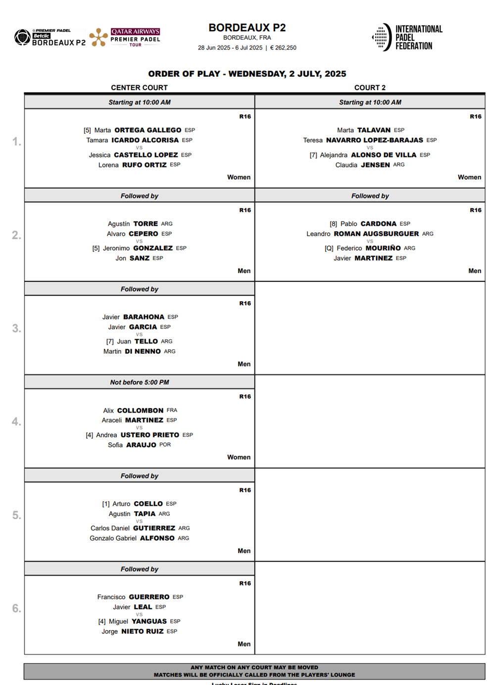 Order Of Play